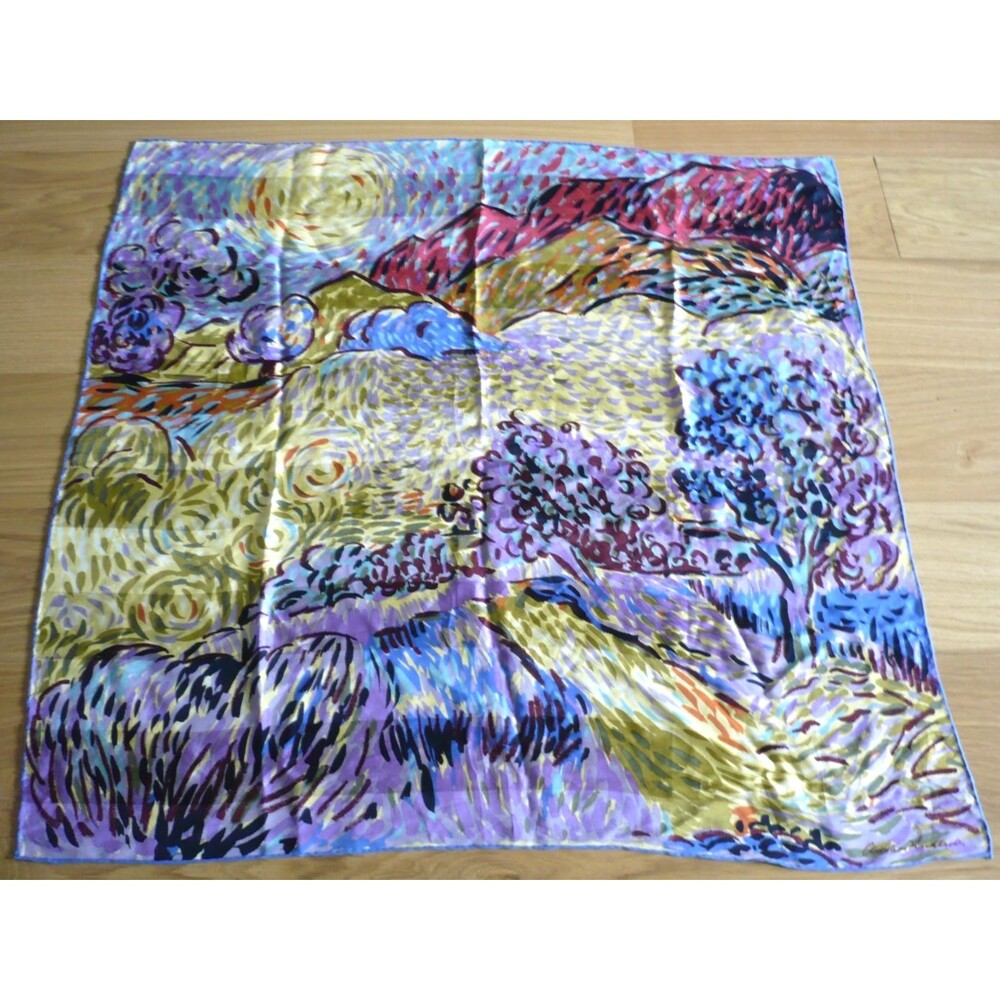 Vtg Luxury Fischbacher Abstract Landscape 100% Silk Scarf Elegant Art To Wear